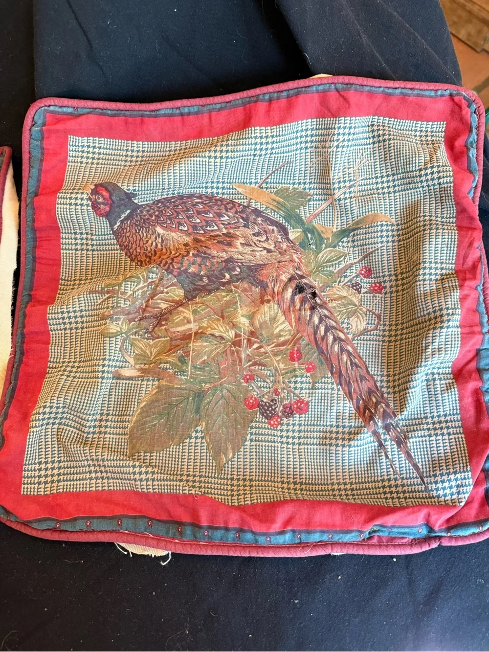 Pheasant Accent Pillow Cover in Red and Green